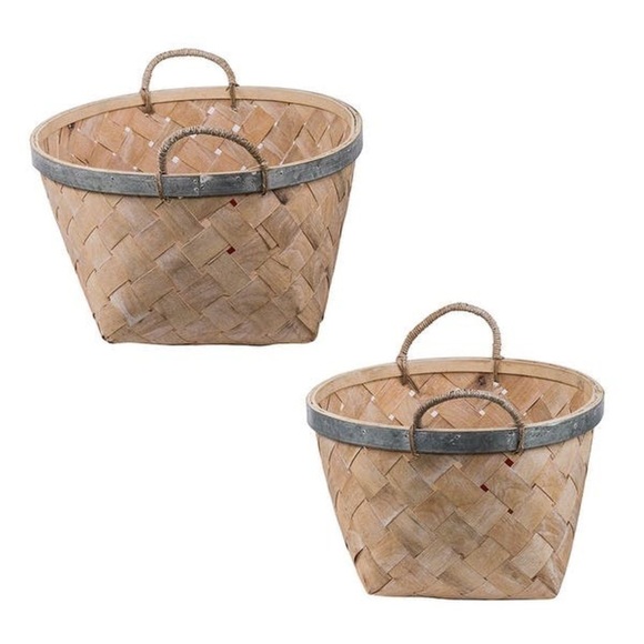 1 Medium A&B Home Woven Bamboo Basket with Galvanized Trim (Med. Shown in photo) - Picture 2 of 6
